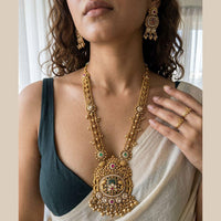 Jewel Addiction Premium Pota Stone And Pearl Long Necklace Set