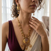 Jewel Addiction Premium Pota Stone And Pearl Long Necklace Set