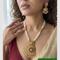 Jewel Addiction Premium Pota Stone And Pearl Necklace Set