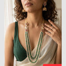 Jewel Addiction Premium Pota Stone And Pearl Meenakari Long Necklace Set