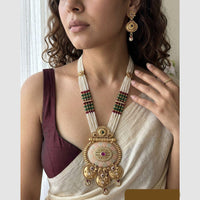 Jewel Addiction Premium Pota Stone And Pearl Meenakari Long Necklace Set