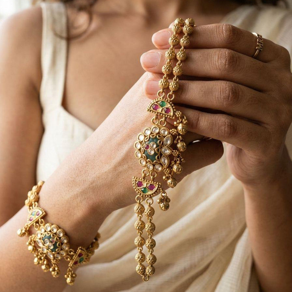 Jewel Addiction Heritage Style Pota Stone And Pearl Adjustable Bracelet