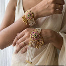 Jewel Addiction Heritage Style Pota Stone And Pearl Adjustable Bracelet