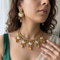 Jewel Addiction Premium Pota Stone Beads And Pearl Meenakari Necklace Set