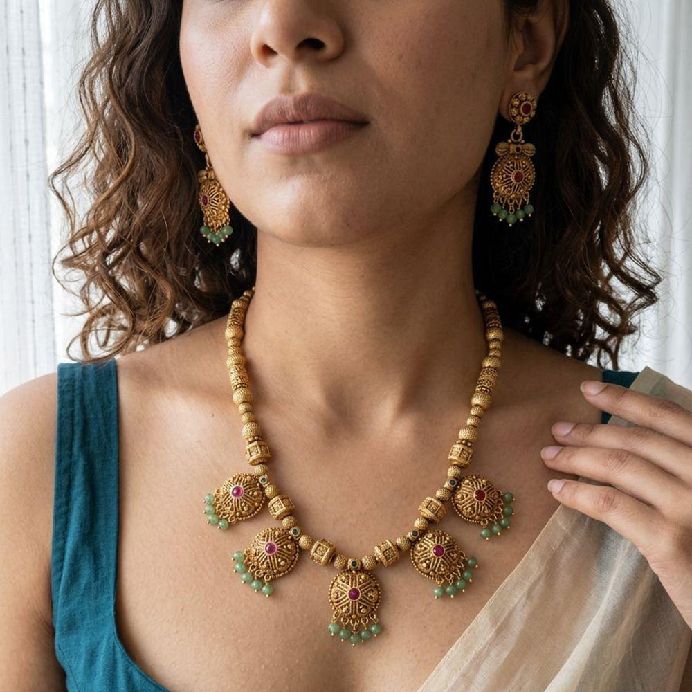 Jewel Addiction Premium Pota Stone Beads And Pearl Necklace Set