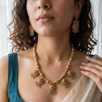 Jewel Addiction Premium Pota Stone Beads And Pearl Necklace Set