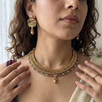 Jewel Addiction Premium Pota Stone Beads And Pearl Necklace Set