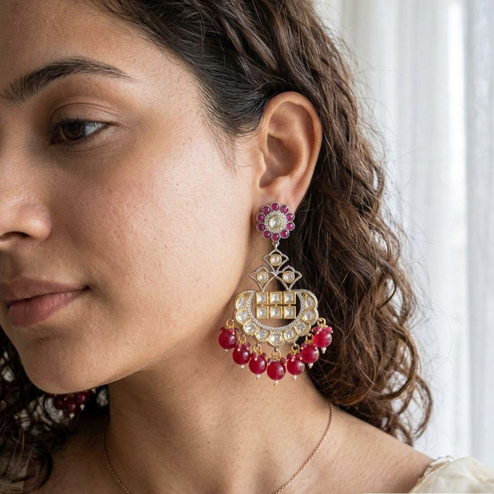 Jewel Addiction Designer Polki Kundan Stone And Beads Dangler Earrings
