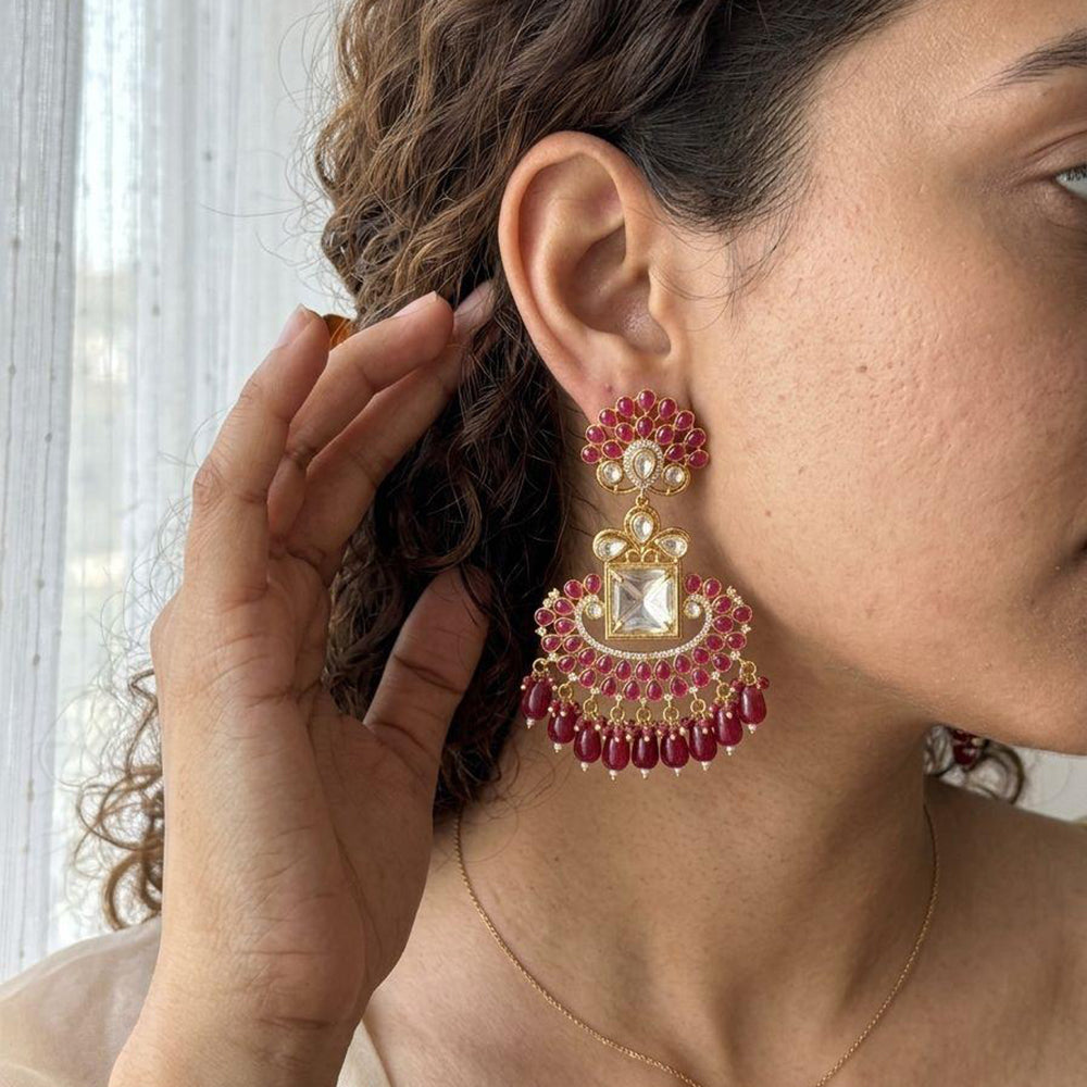 Jewel Addiction Designer Polki Kundan Stone And Beads Dangler Earrings