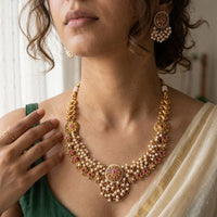 Jewel Addiction Premium Pota Stone And Pearl Necklace Set