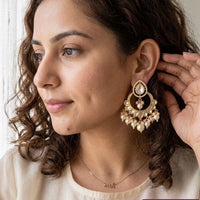 Jewel Addiction Elegant Kundan Stone Pearl And Beads Designer Dangler Earrings
