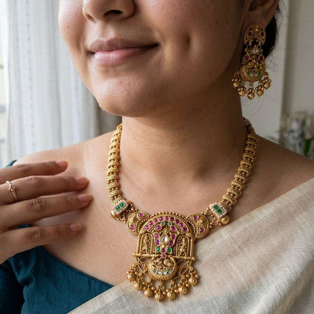 Jewel Addiction Luxury Pota Stone And Pearl Necklace Set