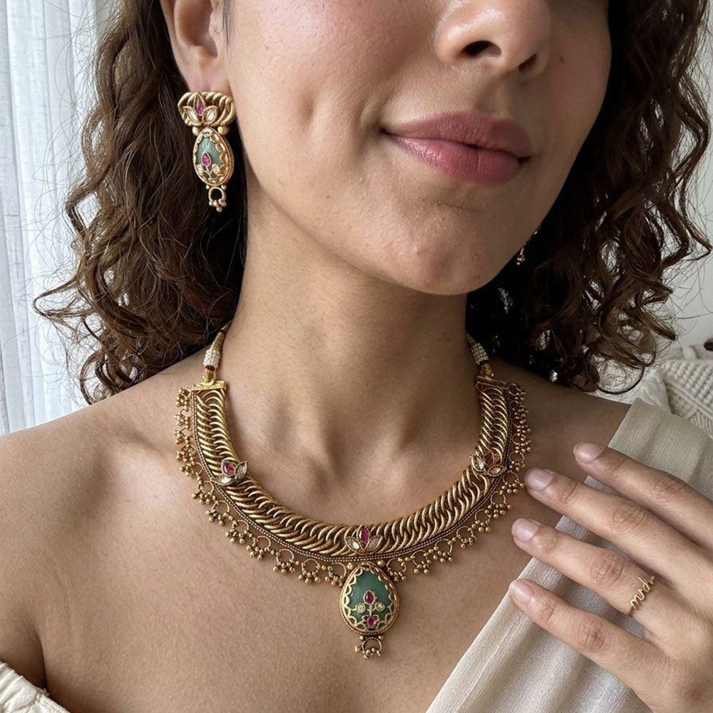Jewel Addiction Luxury Pota Stone And Pearl Necklace Set
