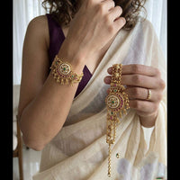 Jewel Addiction Heritage Style Pota Stone And Pearl Adjustable Bracelet