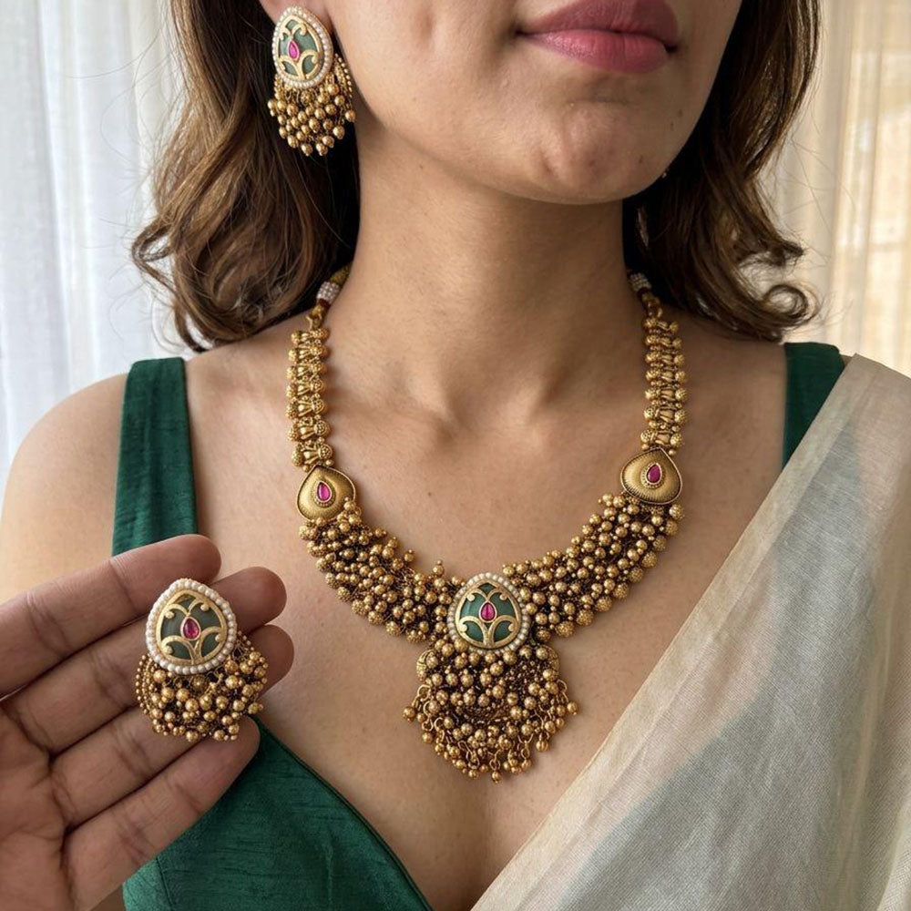 Jewel Addiction Elegance Pota Stone And Pearl Necklace Set