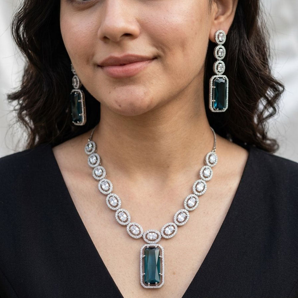 Jewel Addiction Silver Plated American Diamond Necklace Set