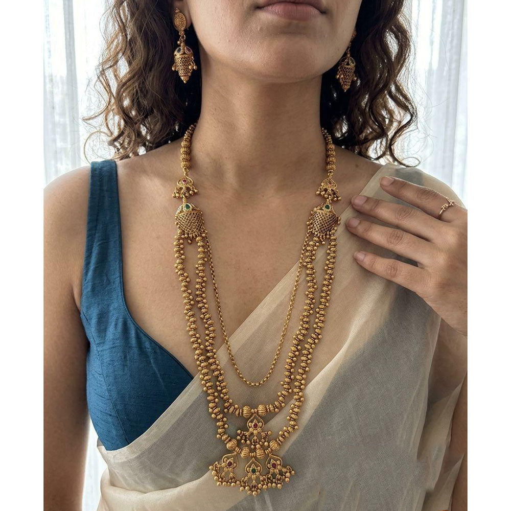Jewel Addiction Designer Pota Stone And Beads Multi Layer Long Necklace Set
