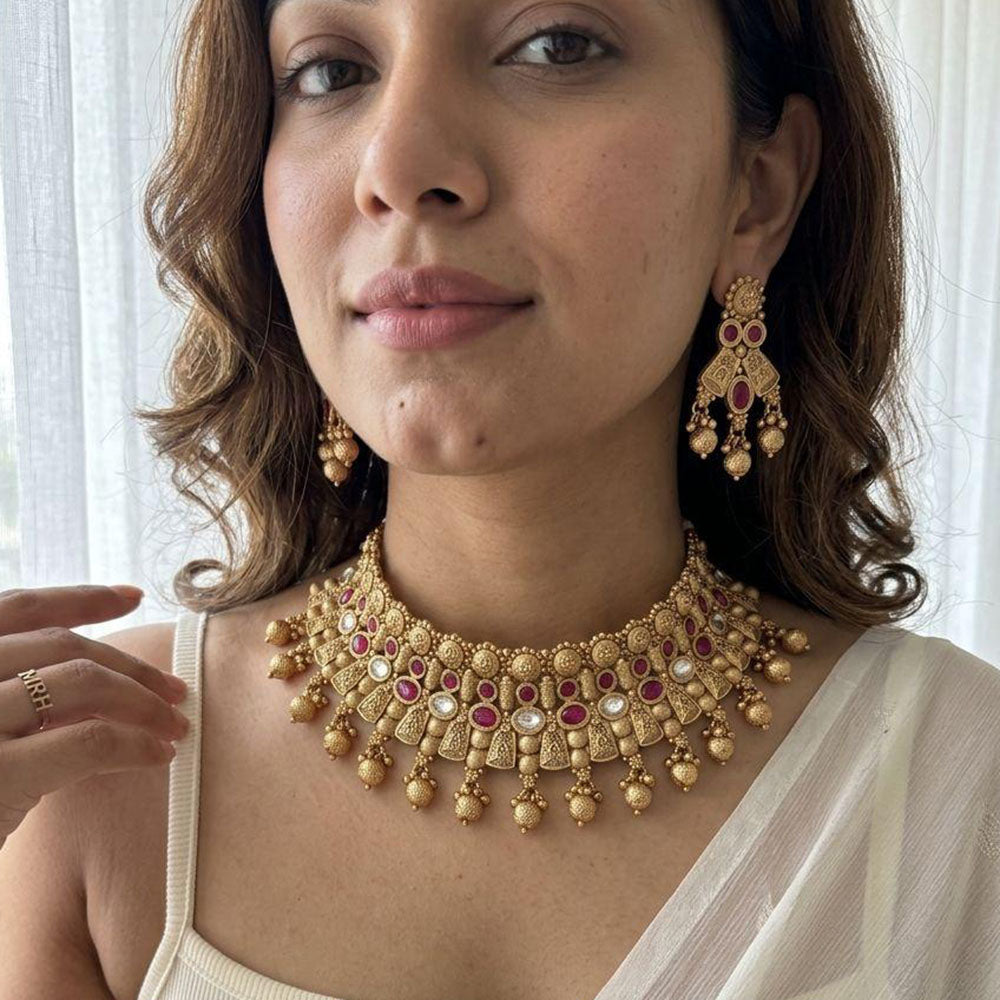 Jewel Addiction Glamorous Pota Stone Pearl And Beads Choker Necklace Set 