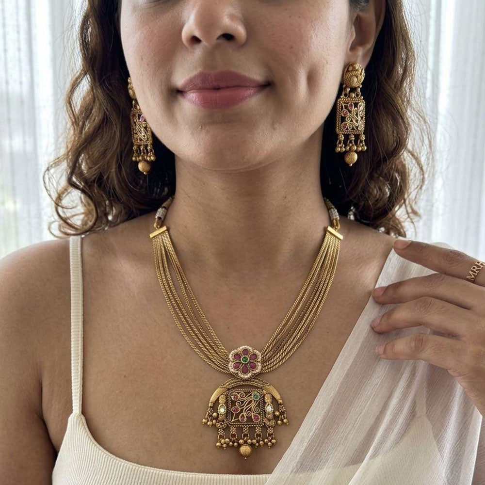 Jewel Addiction Glamorous Pota Stone And Pearl Necklace Set 