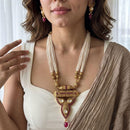 Jewel Addiction Premium Pota Stone And Pearl Long Necklace Set