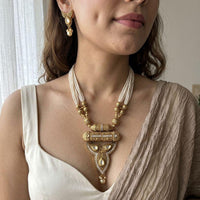 Jewel Addiction Premium Pota Stone And Pearl Long Necklace Set