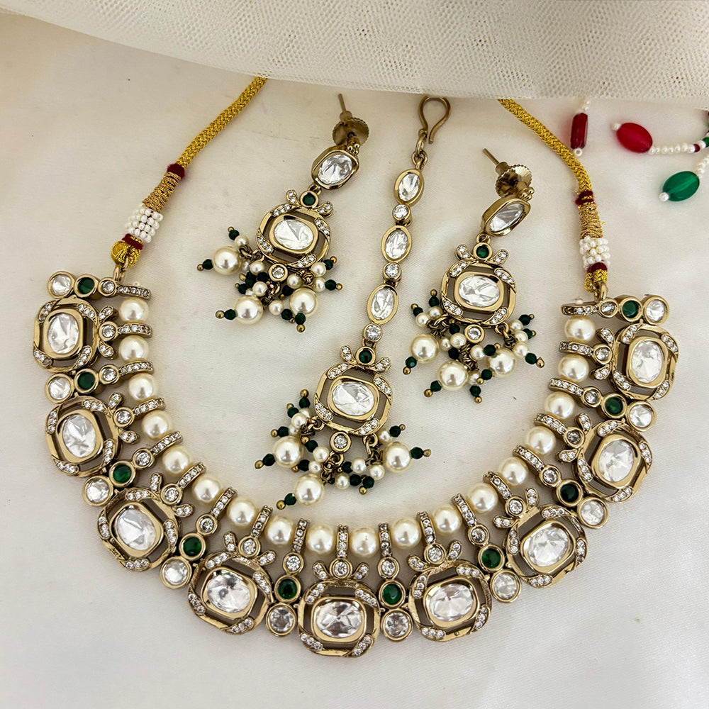 Jewel Addiction Royal Polki Kundan Stone Pearl And Beads Necklace Set