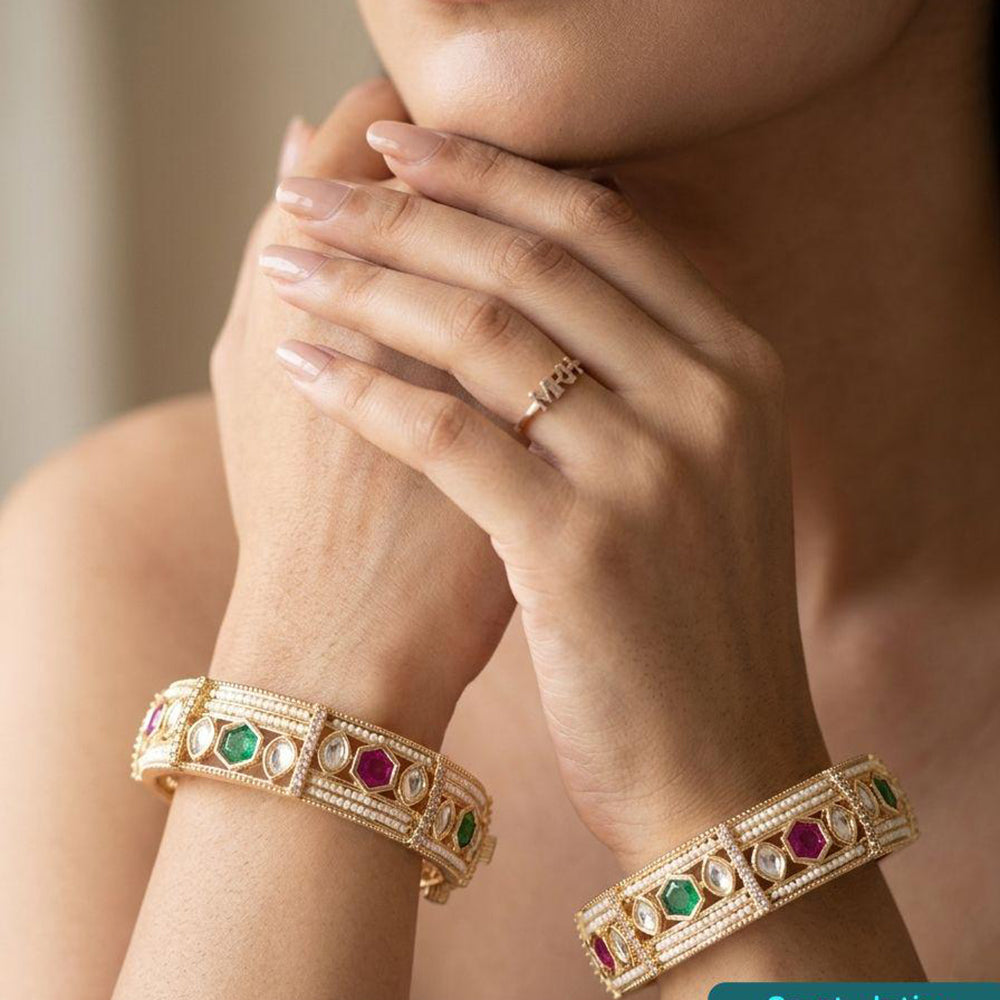 Jewel Addiction Designer Polki Kundan Stone And Pearl  Openable Bangle Set