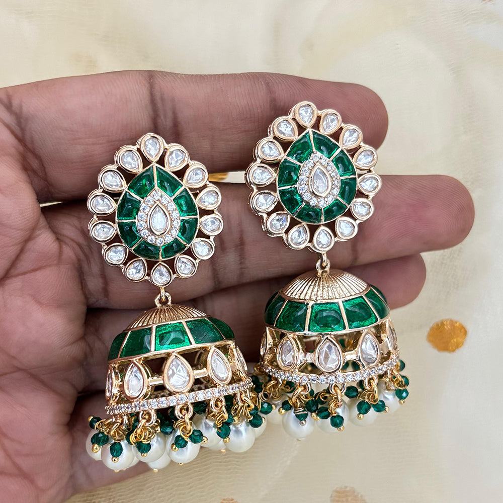 Jewel Addiction Designer Polki Kundan Stone And Beads Jhumki Earrings