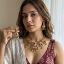 Jewel Addiction Ethnic Pota Stone And Pearl Necklace Set