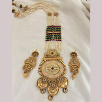 Jewel Addiction Ethnic Pota Stone And Pearl Meenakari Long Necklace Set