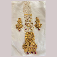 Jewel Addiction Ethnic Pota Stone And Pearl Meenakari Long Necklace Set