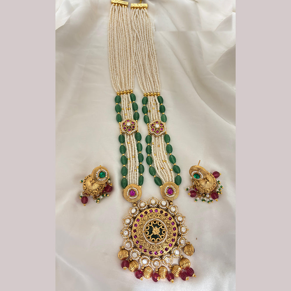 Jewel Addiction Ethnic Pota Stone And Pearl Long Necklace Set