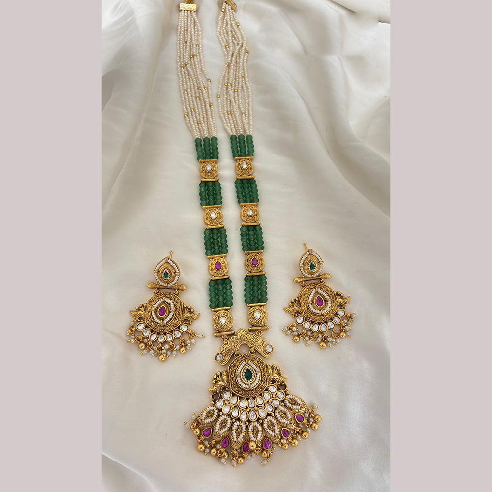 Jewel Addiction Ethnic Pota Stone And Pearl Long Necklace Set