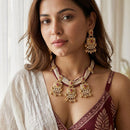 Jewel Addiction Ethnic Pota Stone And Pearl Necklace Set
