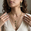 Jewel Addiction Ethnic Pota Stone And Pearl Triple Layer Necklace Set
