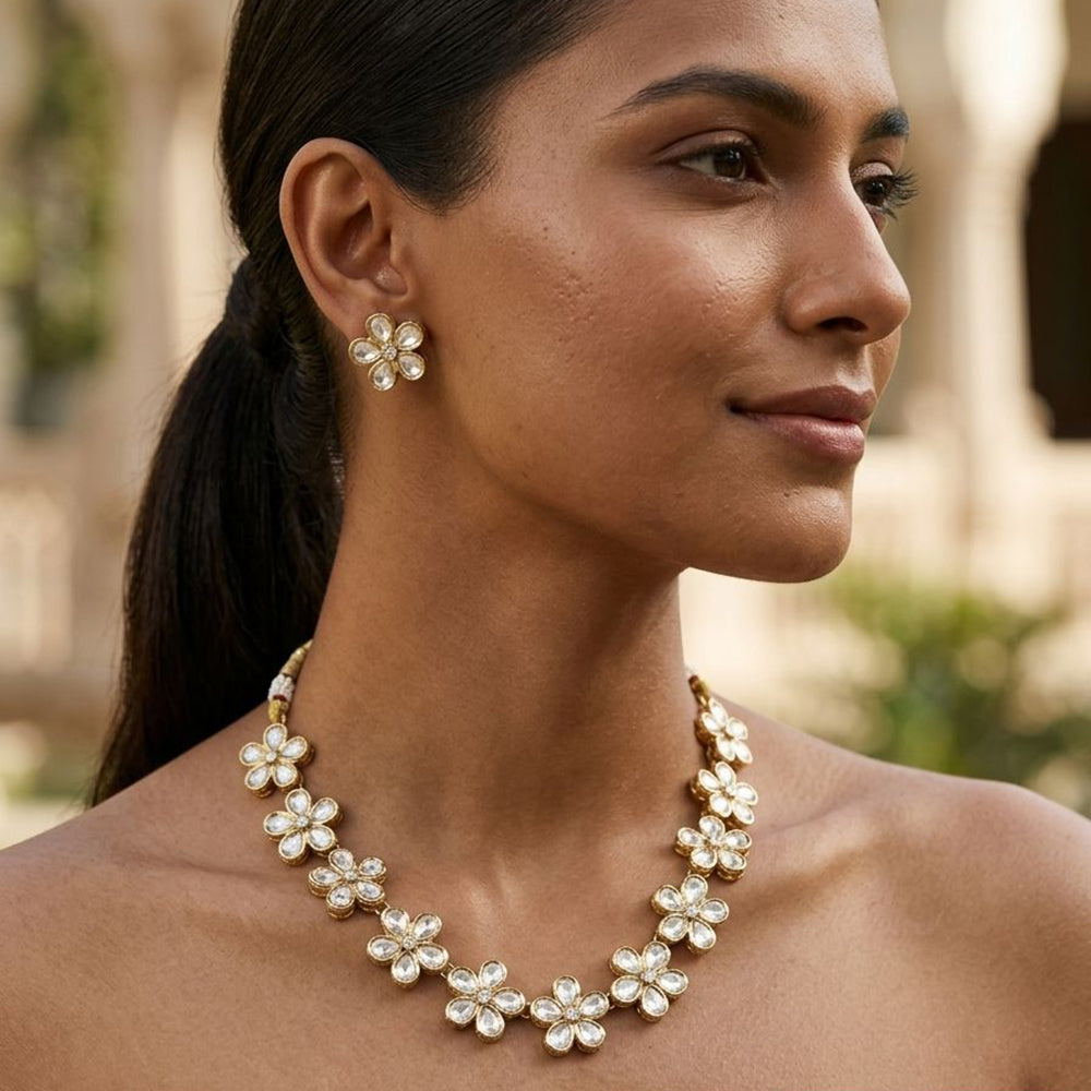 Jewel Addiction Classic Polki Kundan Stone Necklace Set