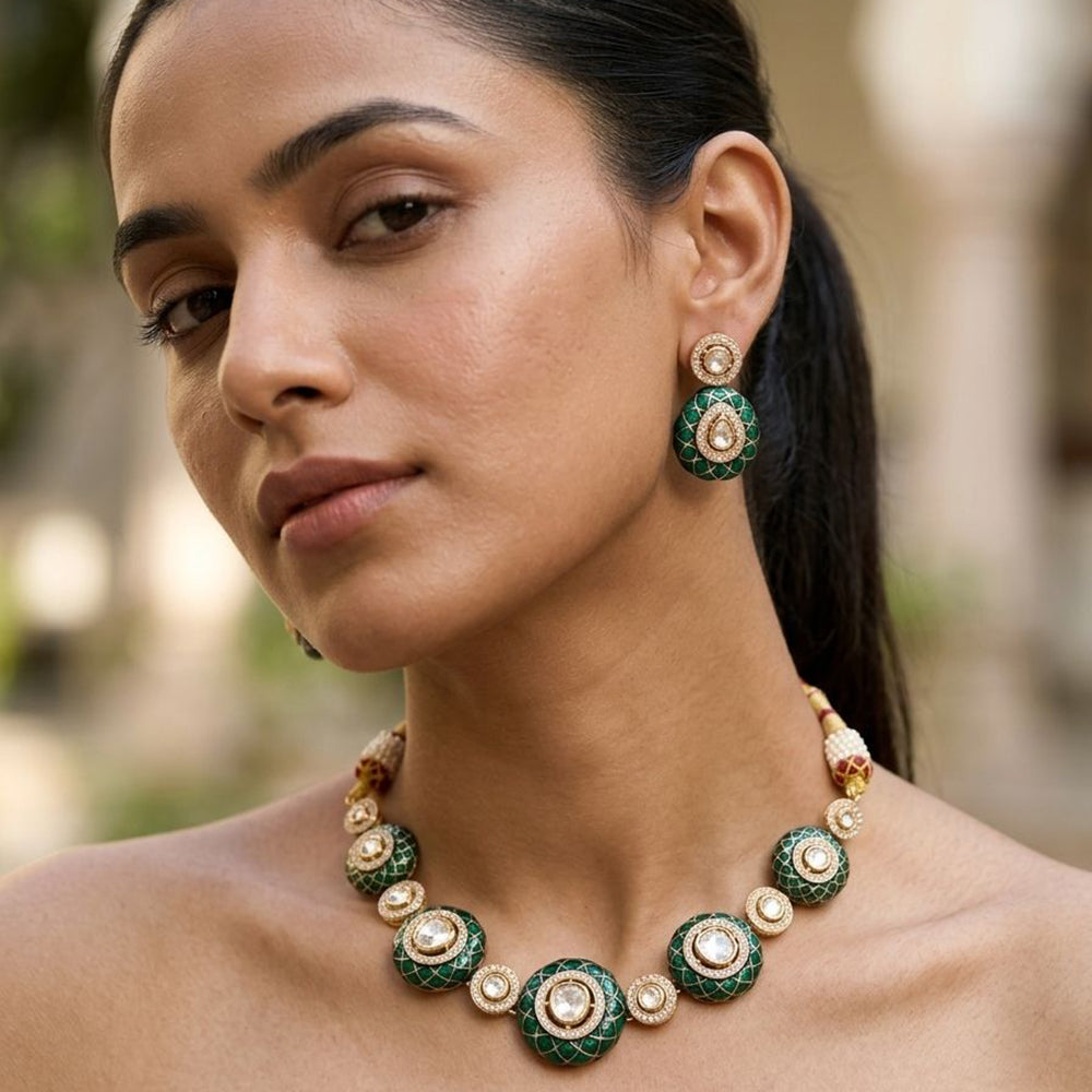 Jewel Addiction Classic Polki Kundan Stone And Pearl Necklace Set