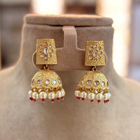 Jewel Addiction Ethnic Polki Kundan Stone And Pearl Meenakari Jhumki Earrings