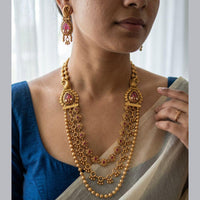 Jewel Addiction Ethnic Pota Stone And Pearl Long Necklace Set