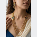 Jewel Addiction Ethnic Pota Stone And Pearl Long Necklace Set