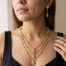 Jewel Addiction Ethnic Pota Stone And Pearl Triple Layer Necklace Set