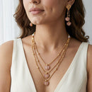 Jewel Addiction Ethnic Pota Stone And Pearl Triple Layer Necklace Set