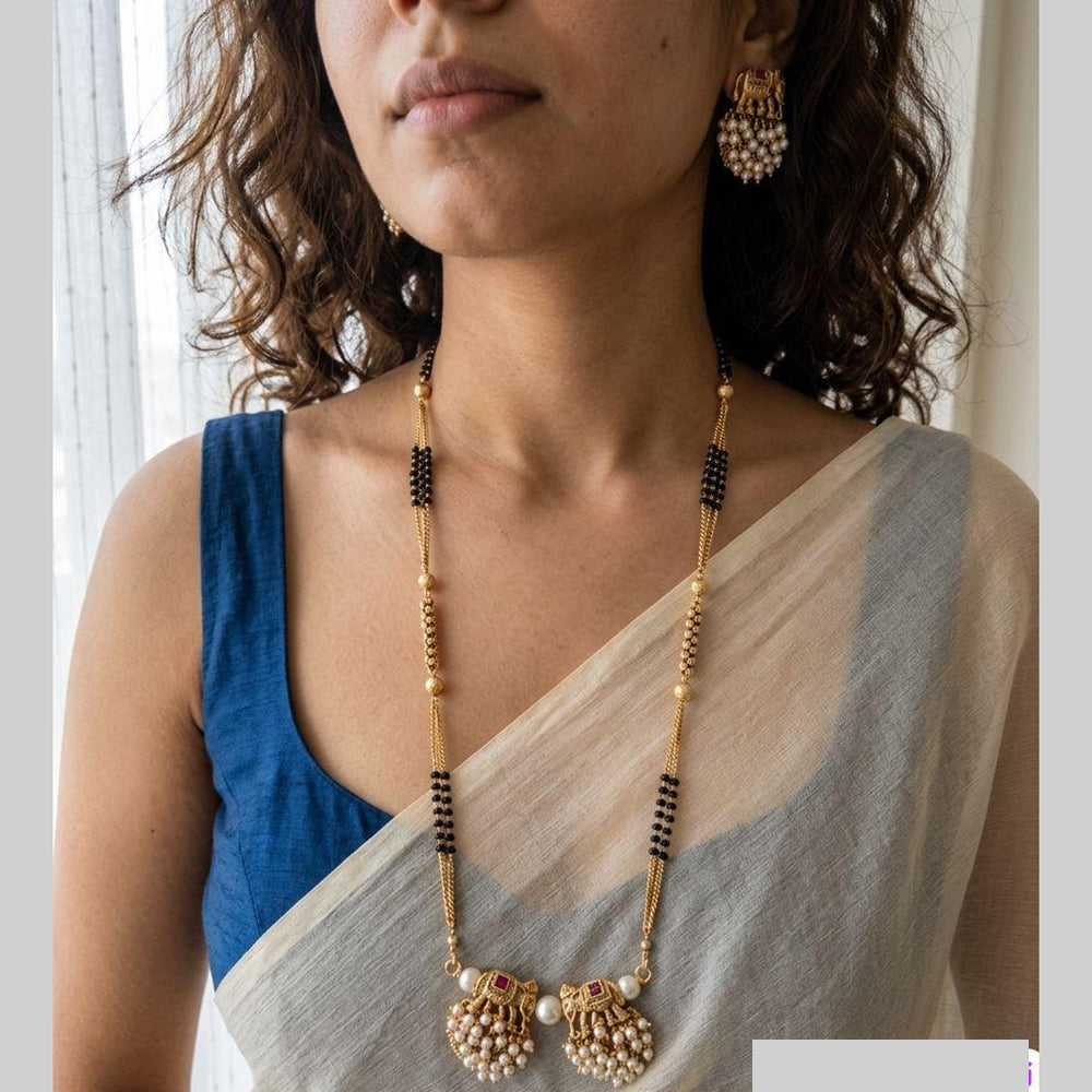 Jewel Addiction Pota Stone And Pearl Designer Black Beads Mangalsutra