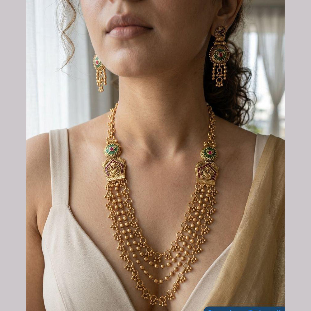 Jewel Addiction Ethnic Pota Stone And Pearl Long Necklace Set
