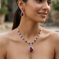 Jewel Addiction Rhodium Plated Classic American Diamond Necklace Set