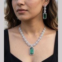 Jewel Addiction Rhodium Plated Classic American Diamond Necklace Set