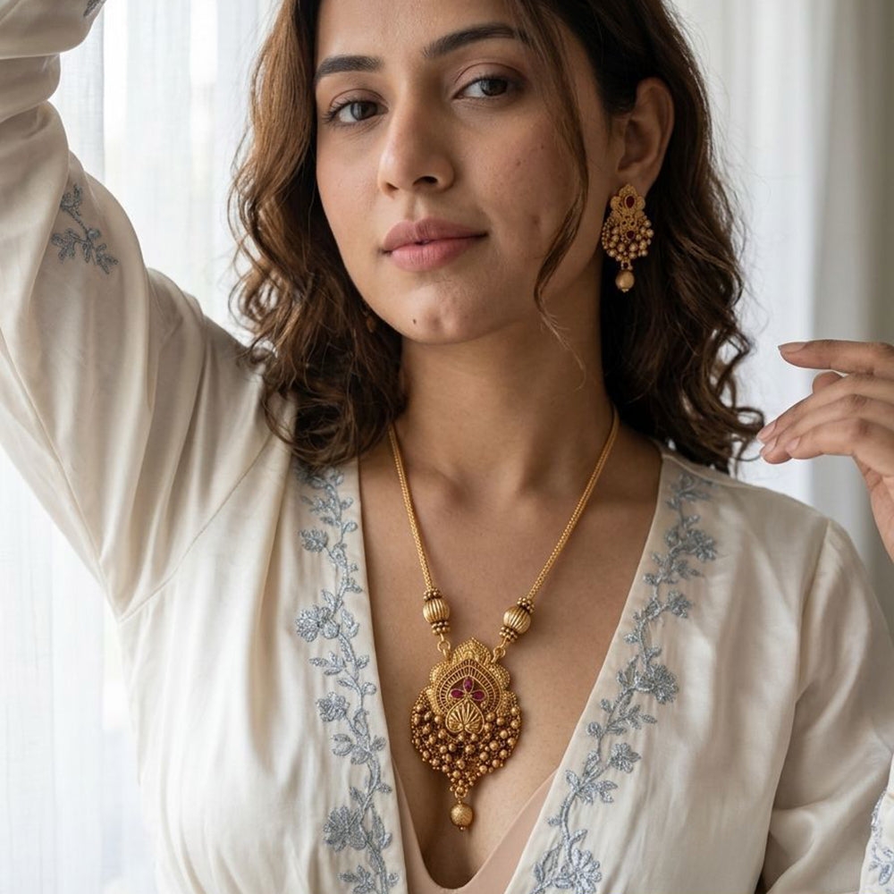 Jewel Addiction Premium Pota Stone And Pearl Necklace Set