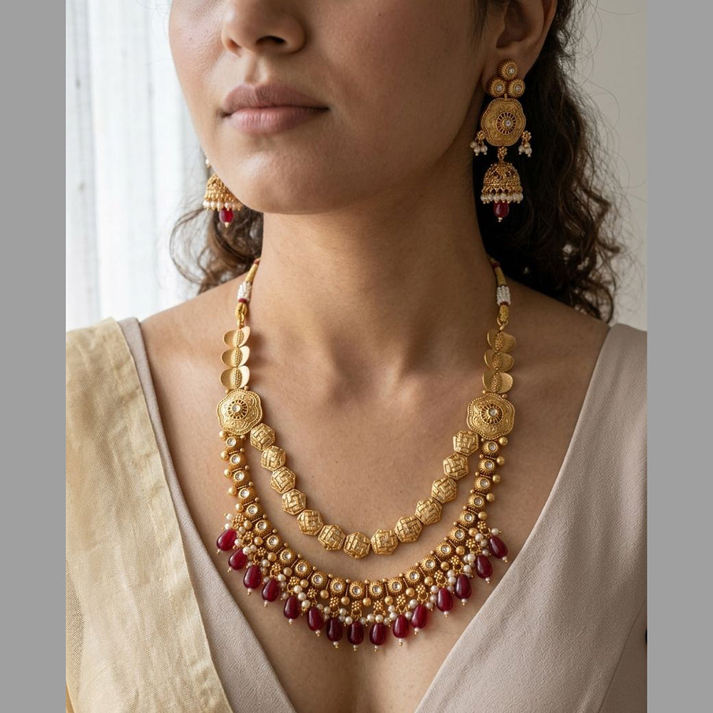 Jewel Addiction Premium Pota Stone And Pearl Necklace Set