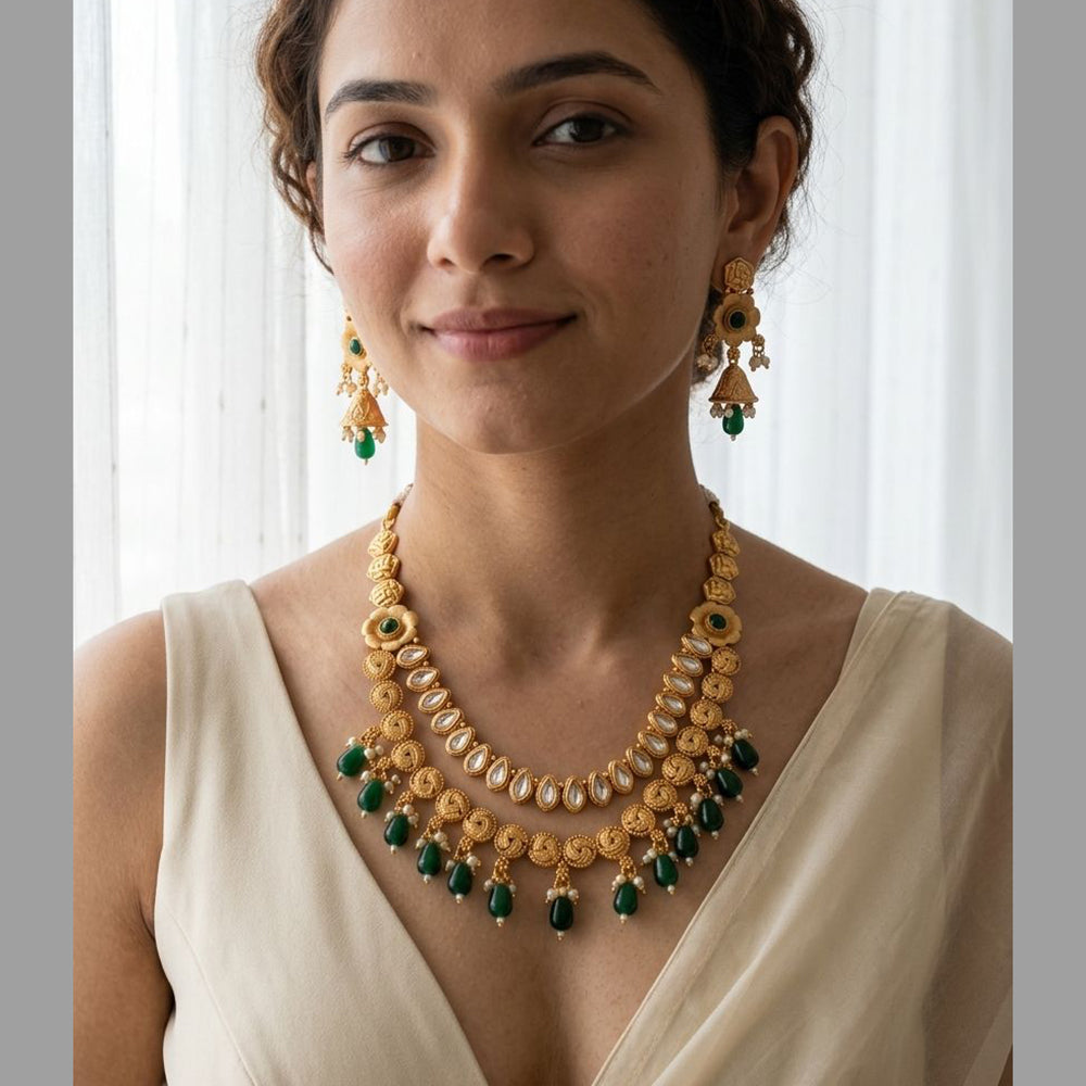Jewel Addiction Premium Pota Stone And Pearl Necklace Set