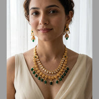 Jewel Addiction Premium Pota Stone And Pearl Necklace Set